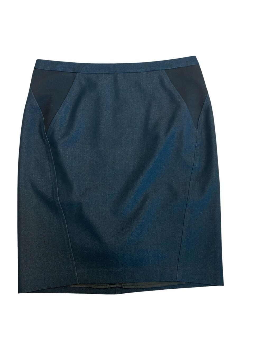 T Tahari dark navy blue black faux leather detail pencil skirt Sz 8